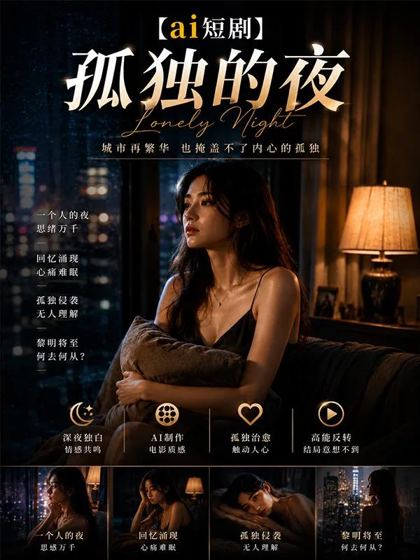 孤独的夜 孤独夜晚邂逅 ai短剧 夜晚情欲故事 孤独缠绵 海报