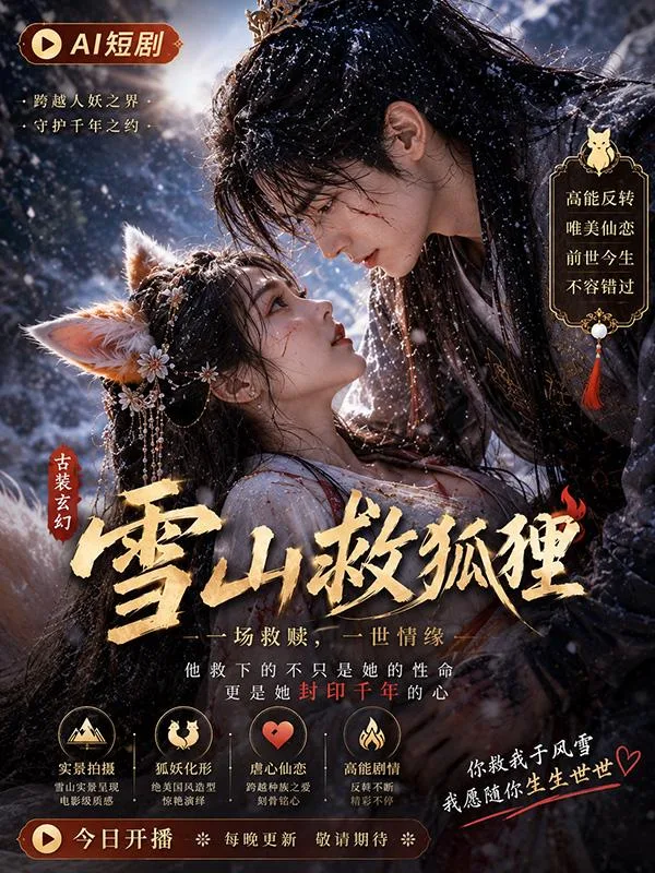 雪山救狐狸 狐女报恩亲密 ai短剧 雪山情欲故事 狐女缠绵 海报